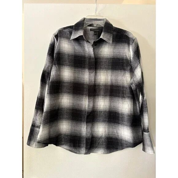 Banana Republic Plaid Flannel Organic Cotton Shirt Shacket Granola Cottagecore L - Picture 2 of 9